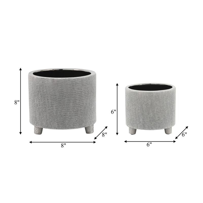 Sagebrook Home Diameter, Ceramic Footed Scratched Planters, Set of Two, Champagne Finish, Stylish and Versatile - 6" x 6" x 6"