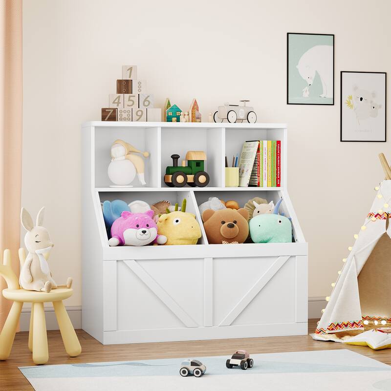 Kids Bookshelf and Toy Storage for Playroom, Bedroom - White