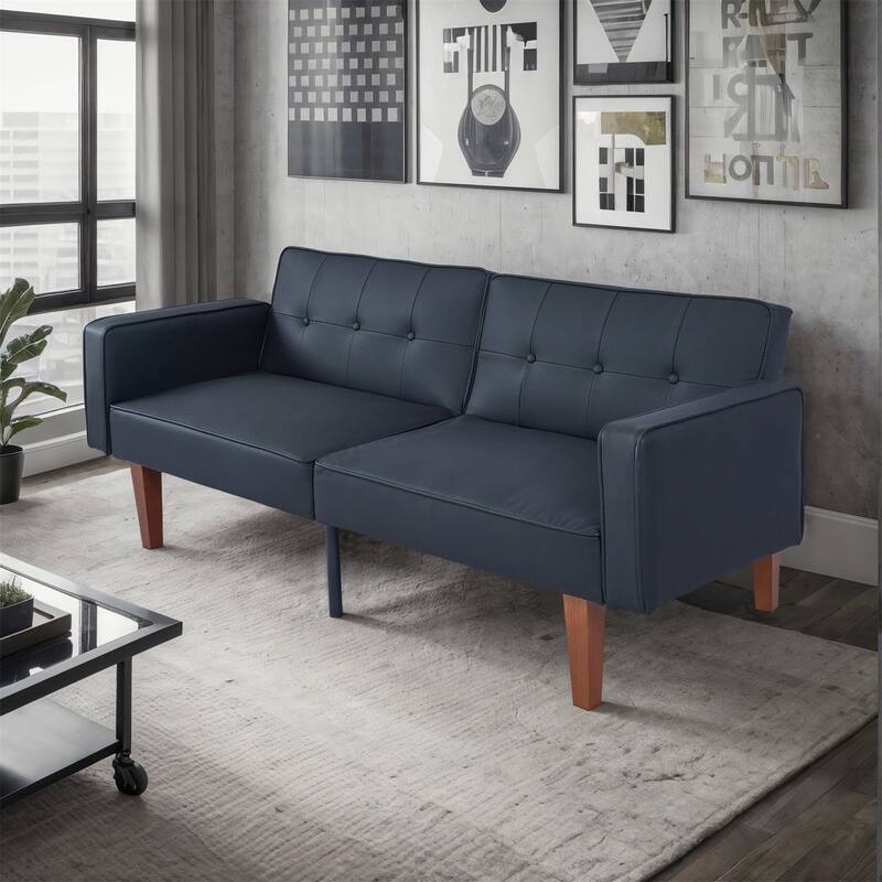 Convertible Sofa Bed Adjustable PU Leather Couch Sleeper Modern Recliner Reversible Loveseat Folding Daybed Guest Bed - Black 2