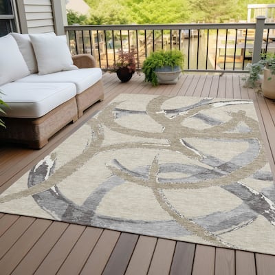 Machine Washable Indoor/ Outdoor Abstract Contemporary Chantille Rug