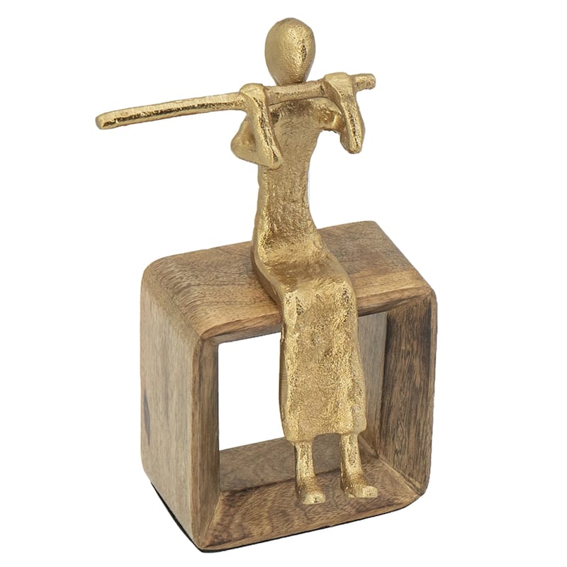 Musician Figure with Flute - 8.5" - Gold