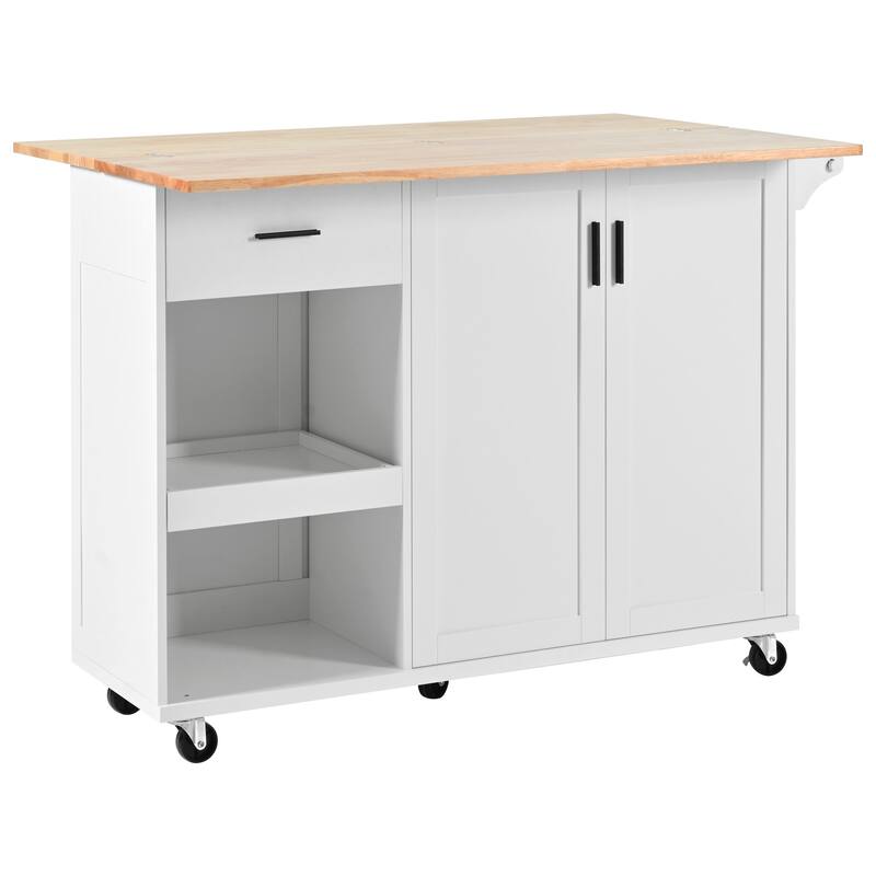 Kitchen Island with Foldable Counter Top, Kitchen Storage Cart with Towel Rack Drawer, Rolling Kitchen Cart on Wheels