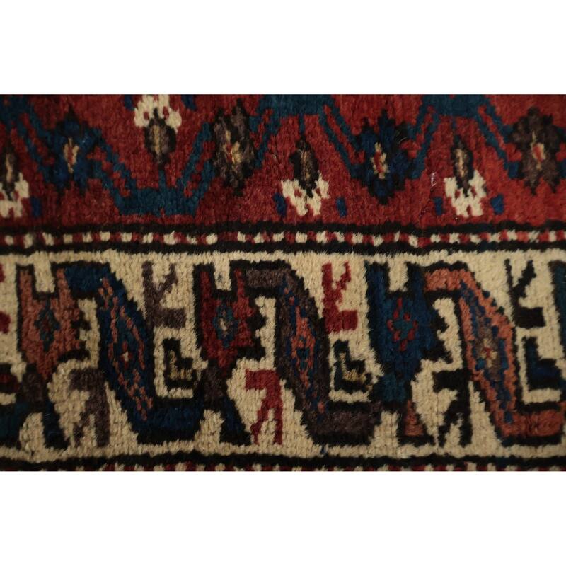 Hand Knotted Oriental 100% Wool Carpet Traditional Tribal Navy Blue & Blues Qashqai Area Rug - 9' 7'' X 4' 6''
