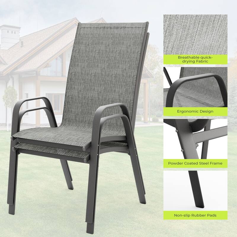 2-Pieces Stackable Black Steel Frame Stationary Dining Chair Dining Chairs Set