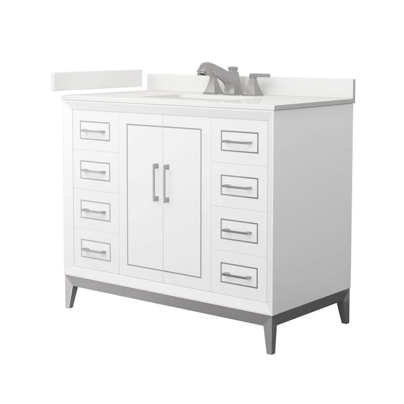 Wyndham Collection WCH515142S-QTZ-US3MXX Marlena 42" Free Standing - White / White Quartz Top / Brushed Nickel Hardware