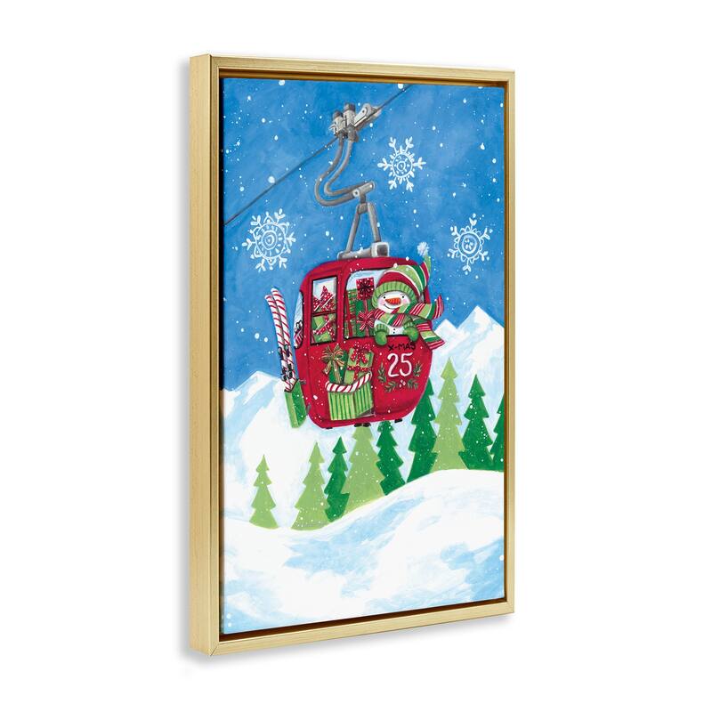 Stupell Snowman on Ski Lift Framed Floater Canvas Wall Art Design By Diane Kater