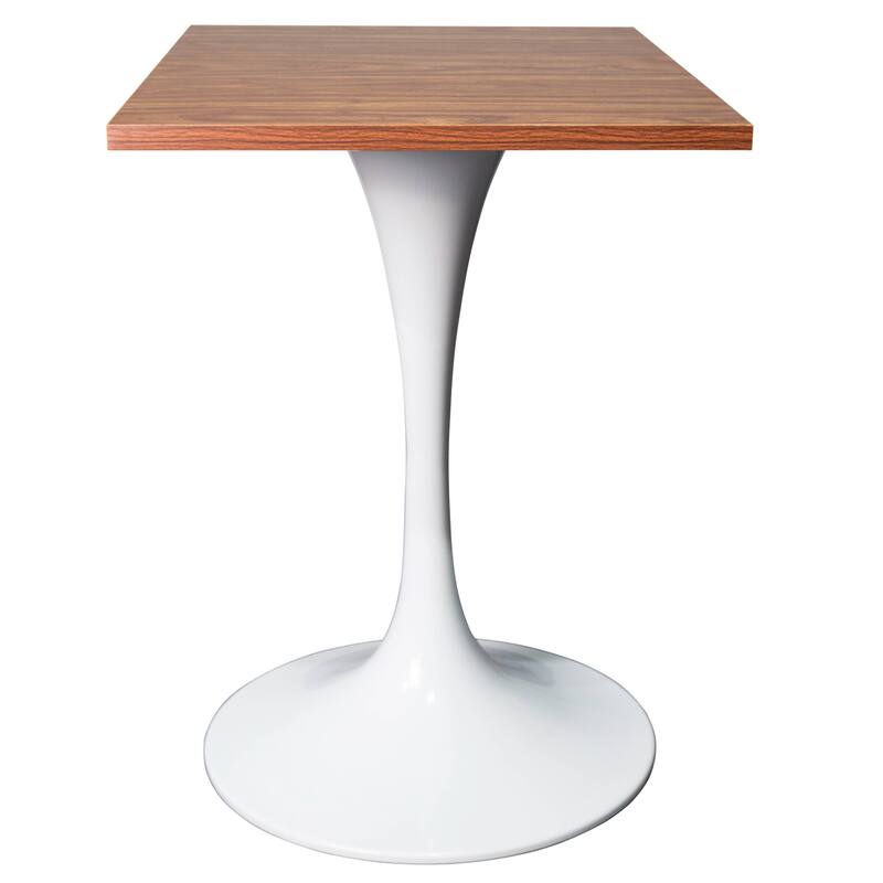 Verve 24 in. Wide Dining Table Square MDF Wood Tabletop in White Stainless Steel Pedestal Base Accent Kitchen Table - Cognac Brown