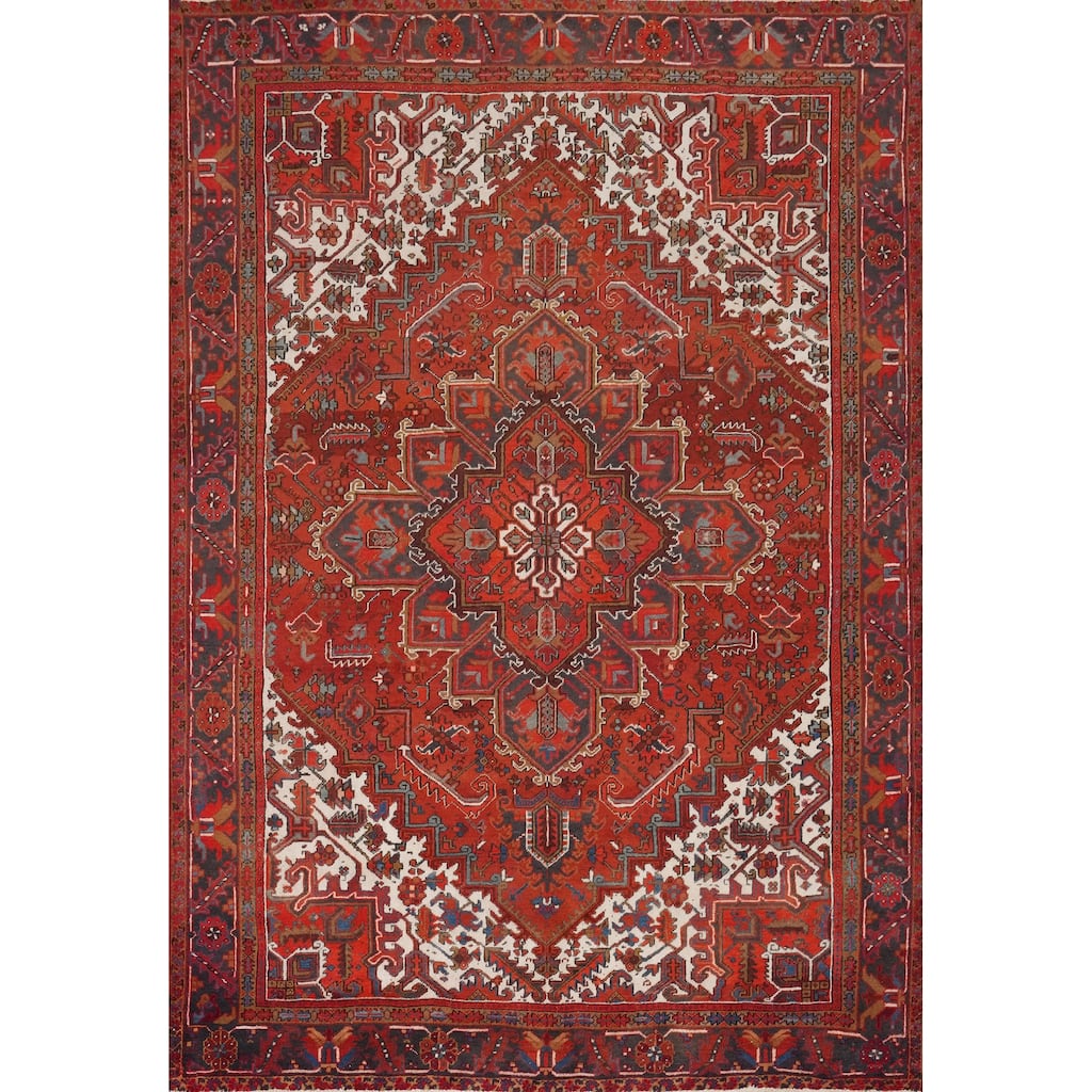 Hand Knotted Oriental 100% Wool Carpet Traditional Medallion Red Heriz Area Rug - 11' 4'' X 8' 8''