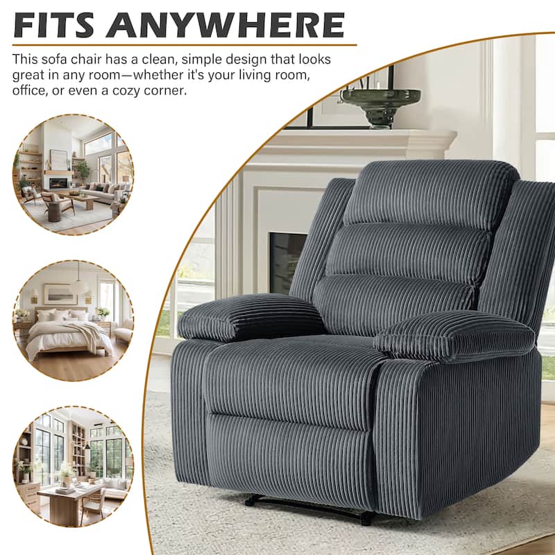 Classic Corduroy Upholstered Push Back Manual Recliner Chair