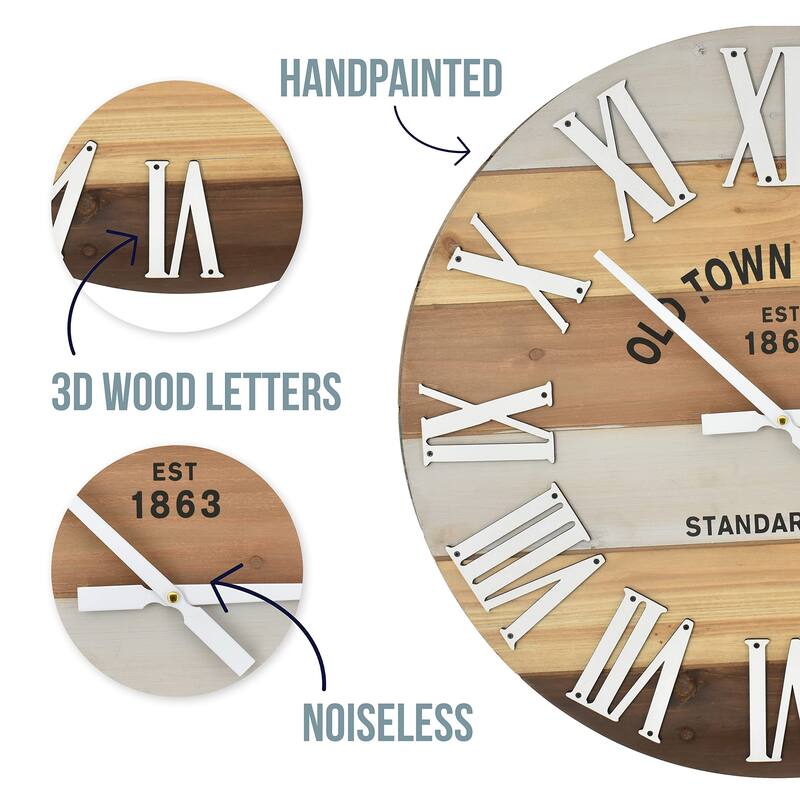 18" Wooden Multi Color Rustic Farmhouse Wall Clock (Wood, 18 inch)