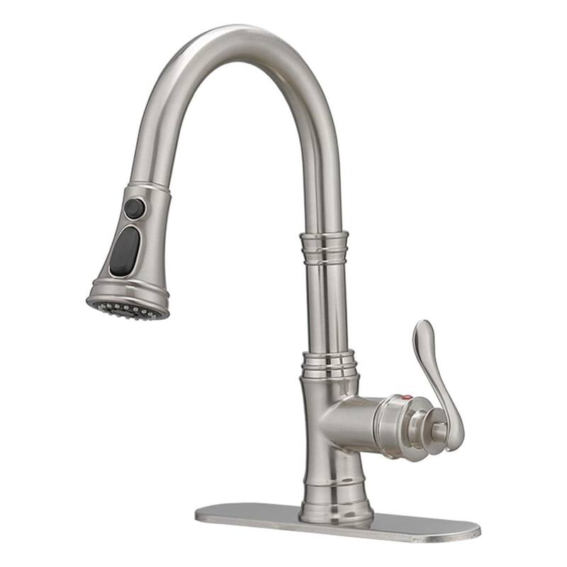 WIZ 3-Spray High Arc Pull Down Sprayer Kitchen Faucet With Deck Plate - Brushed Nickel
