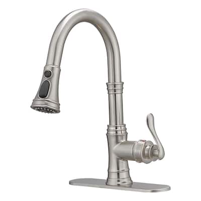 WIZ 3-Spray High Arc Pull Down Sprayer Kitchen Faucet With Deck Plate