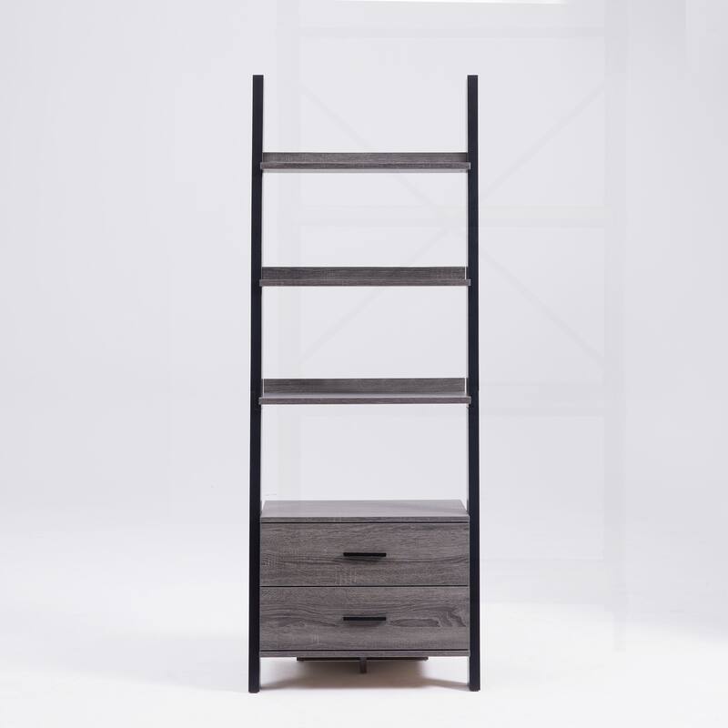 Versatile Two-Drawer Ladder Bookcase with Multiple Shelves