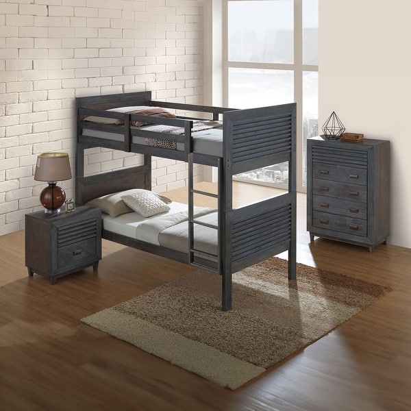 Twin over Twin Solid Wood Bunk Bed with Reversible Ladder and ...