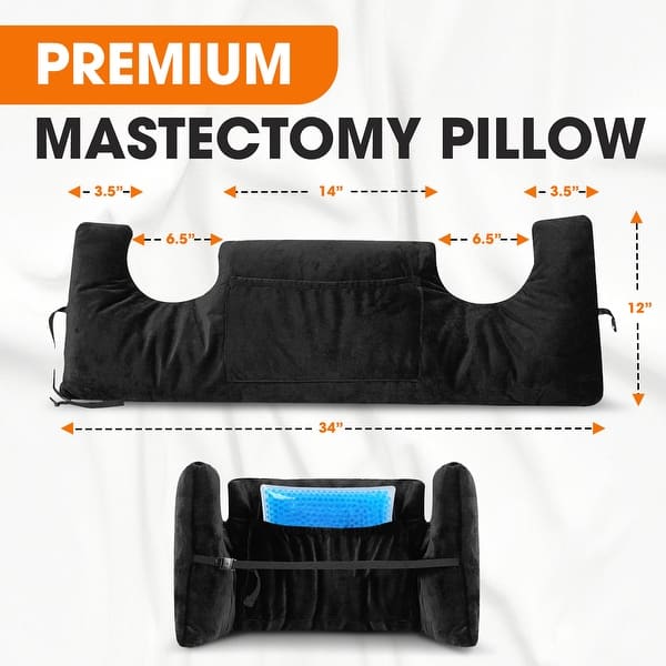 Cheer Collection Post Mastectomy Pillow with Front and Back Pockets - Black