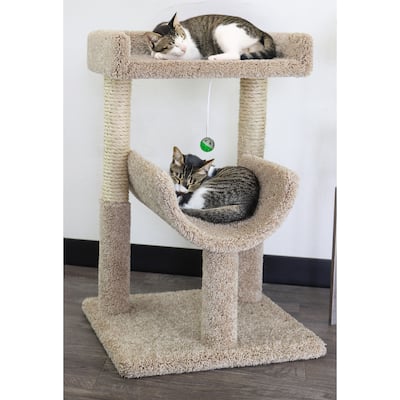 Large Window Cat Perch with Dual Levels, Sisal Scratching Posts and Play Toy for Relaxing Sunny Naps