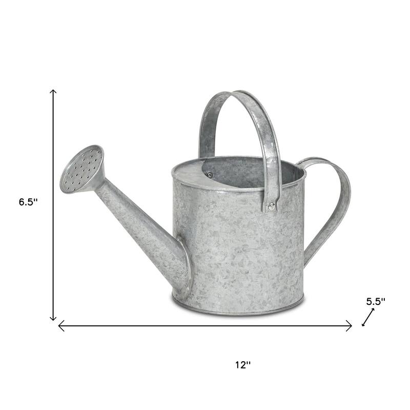 HomeRoots 7" Gray Galvanized Metal Decorative Watering Can - 12.00 in. x 6.50 in. x 5.50 in.