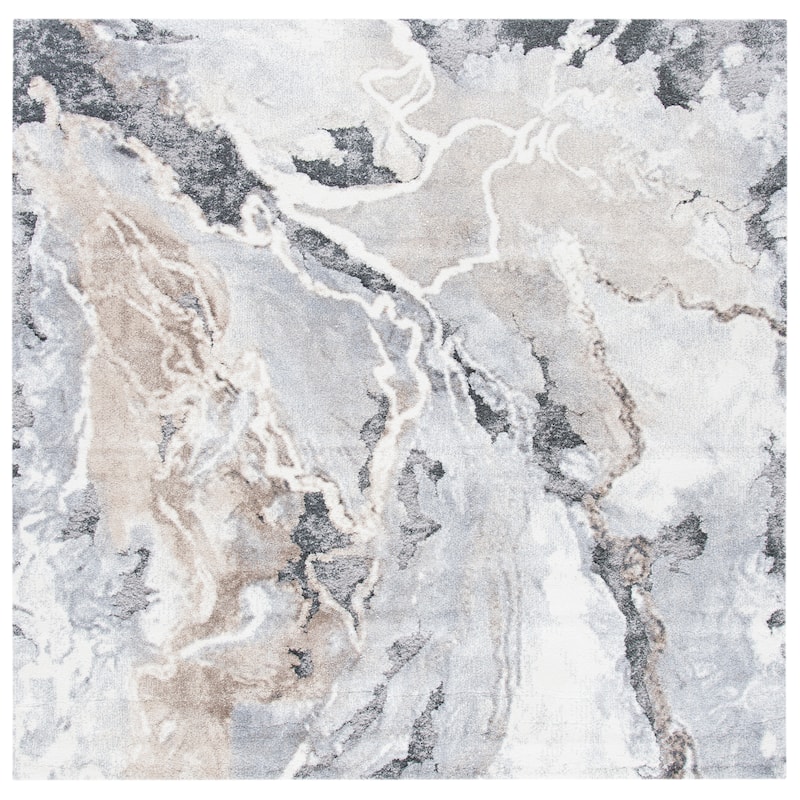 SAFAVIEH Cyrus Shag Kerasoula Abstract 1-inch Thick Rug - 6'7" Square - Grey/Beige - Square