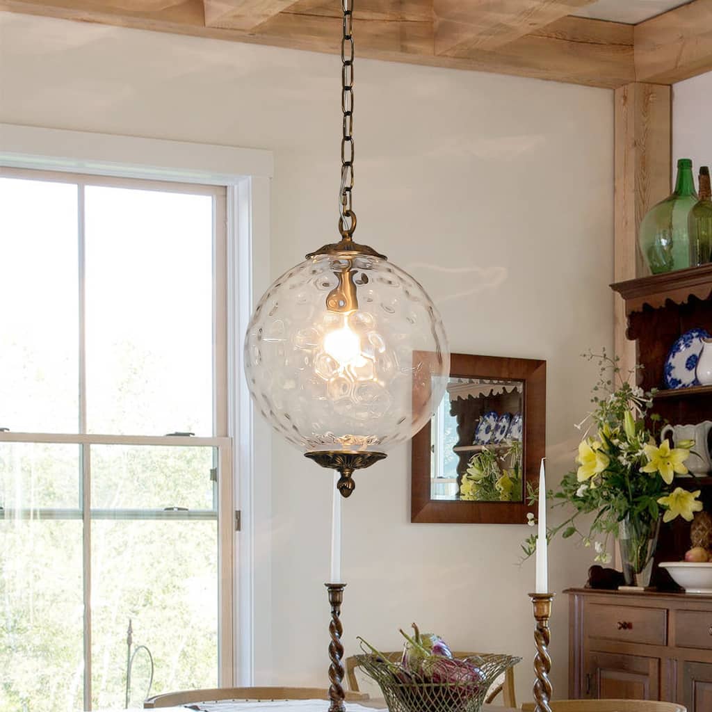 Industrial 1 - Light 11.8" W Retro French Globe Glass Pendant For Kitchen Island