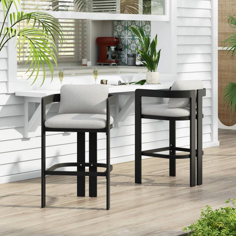 Christopher Knight Home - Pula Outdoor Modern Aluminum Counter Stools - Bar Chairs with Fade-Resistant Cushions - Grey+Black - Set of 2