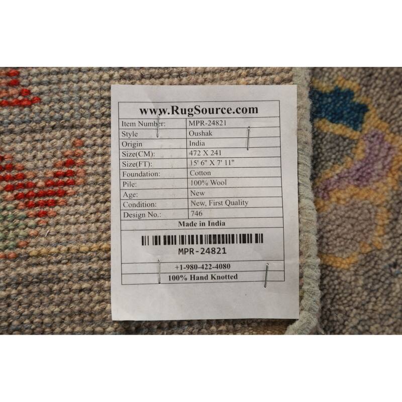 All-Over Gray Oushak Indian Large Rug Handmade Wool Carpet - 7'11" x 15'6"