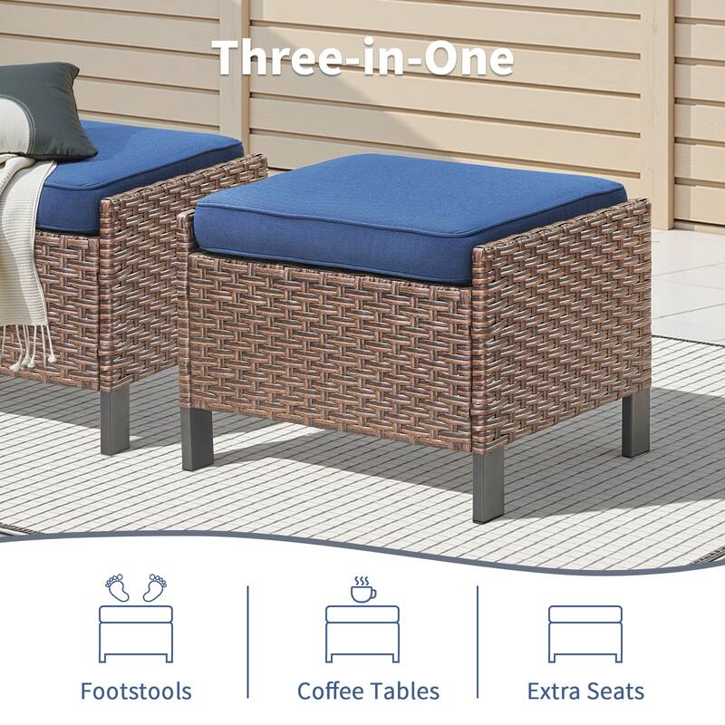 Pocassy Outdoor Wicker 5-Piece Swivel Chair Table with Ottoman