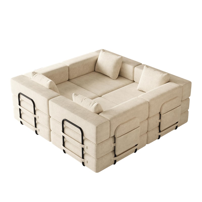 Corduroy Modular Sleeper Sofa Bed with Side Pockets and Anti-slip Pads
