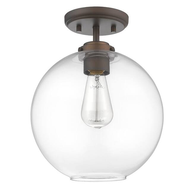 1 Light Mini Bubble Glass Semi-Flush Light in Oil Rubbed Bronze