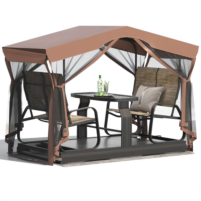 Erommy 4-Seat Patio Swing Chair Outdoor Glider Benches, Aluminum Frame, Canopy with Netting, Porch Glider Chair