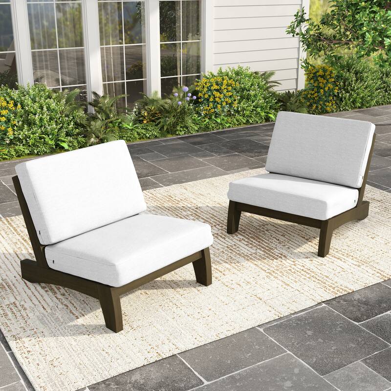 Set of 2 Patio Teak Wood Outdoor Club Chair with Cushions - Natural Wood - Beige