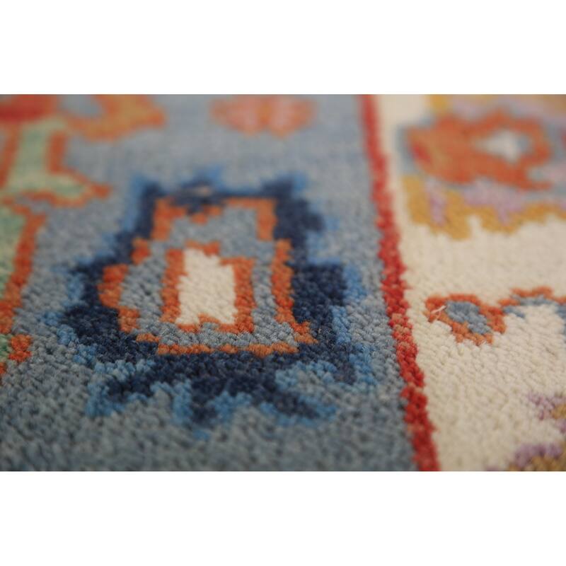 Blue Gray Floral Oushak Indian Foyer Rug Hand-Knotted Wool Carpet - 2'6"x 5'11"