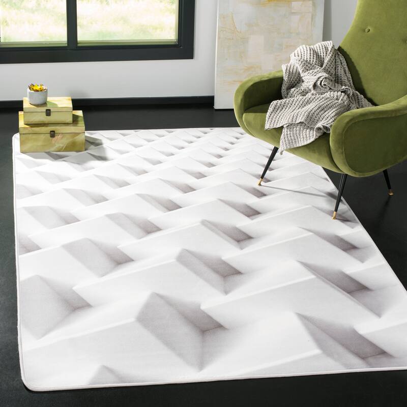 SAFAVIEH Daytona Machine Washable Slip Resistant Jolantha Graphic Abstract - 4' x 6' - Ivory/Grey - Rectangle
