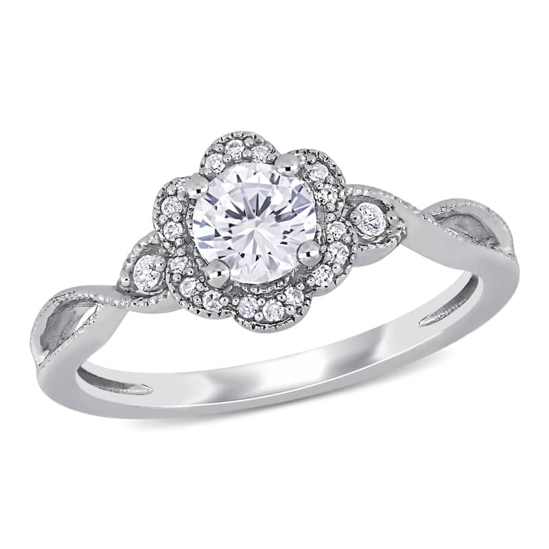 Miadora 5/8ct TGW Created White Sapphire 1/10ct TW Diamond Floral Ring in Sterling Silver