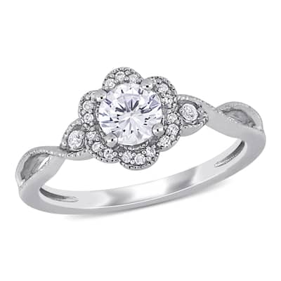 Miadora 5/8ct TGW Created White Sapphire 1/10ct TW Diamond Floral Ring in Sterling Silver
