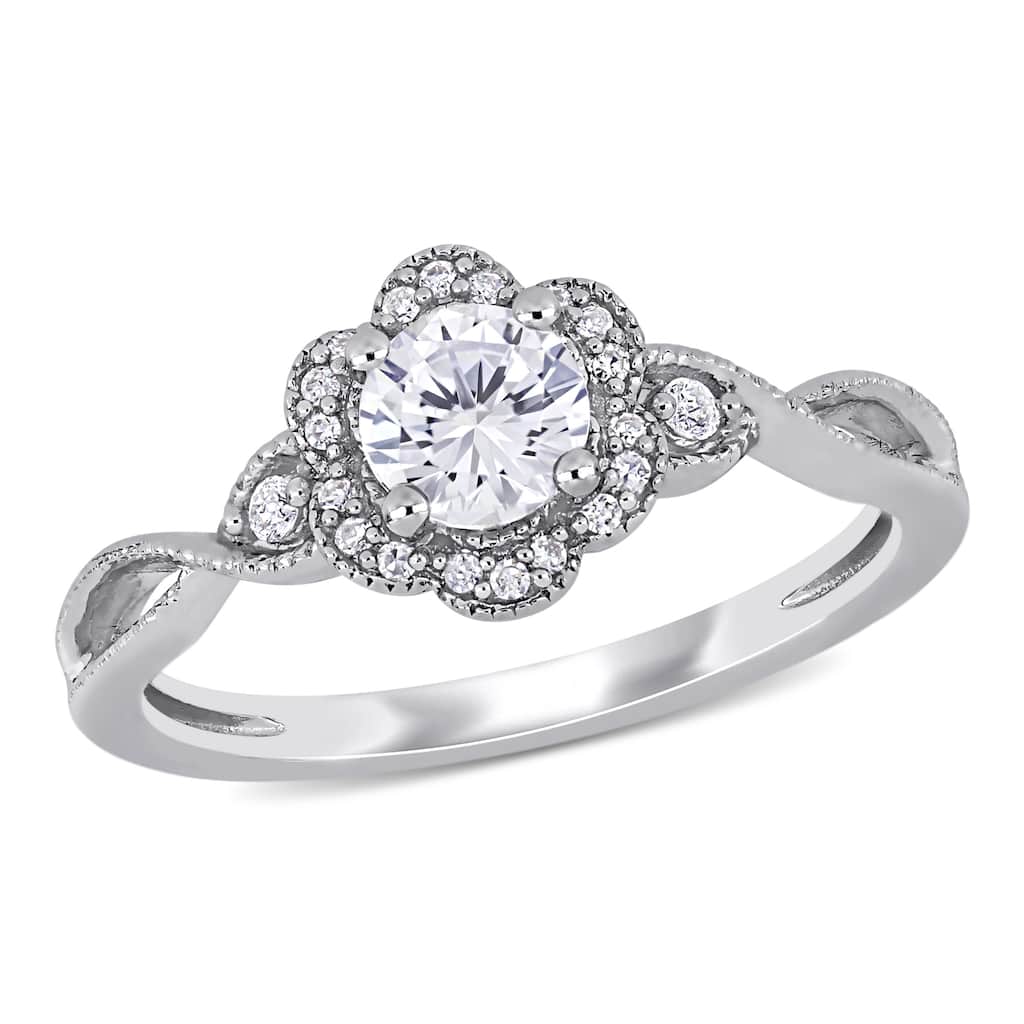Miadora 5/8ct TGW Created White Sapphire 1/10ct TW Diamond Floral Ring in Sterling Silver