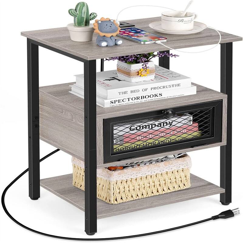 End Table with Charging Station - Grey
