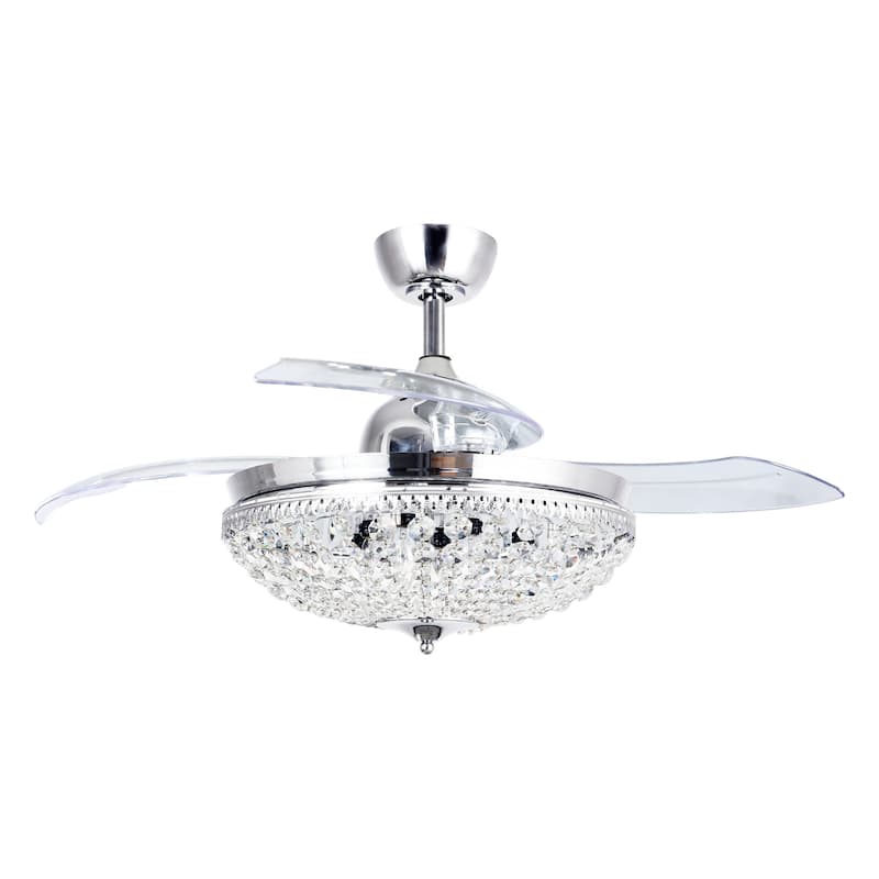 21" Chrome Modern Retractable Bladeless Chandelier Ceiling Fan with Light Kit and Remote