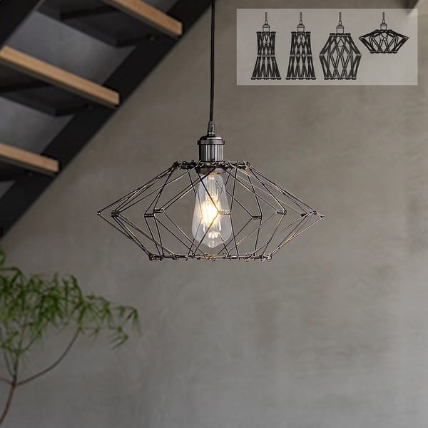 slide 1 of 21, 1-Light Adjustable Lantern DIY Pendant Light with Metal Wire Cage