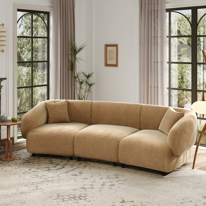 Christopher Knight Home - Hulk Curved Boucle 3-Seat Sofa with Sturdy Wooden Frame - Mocha