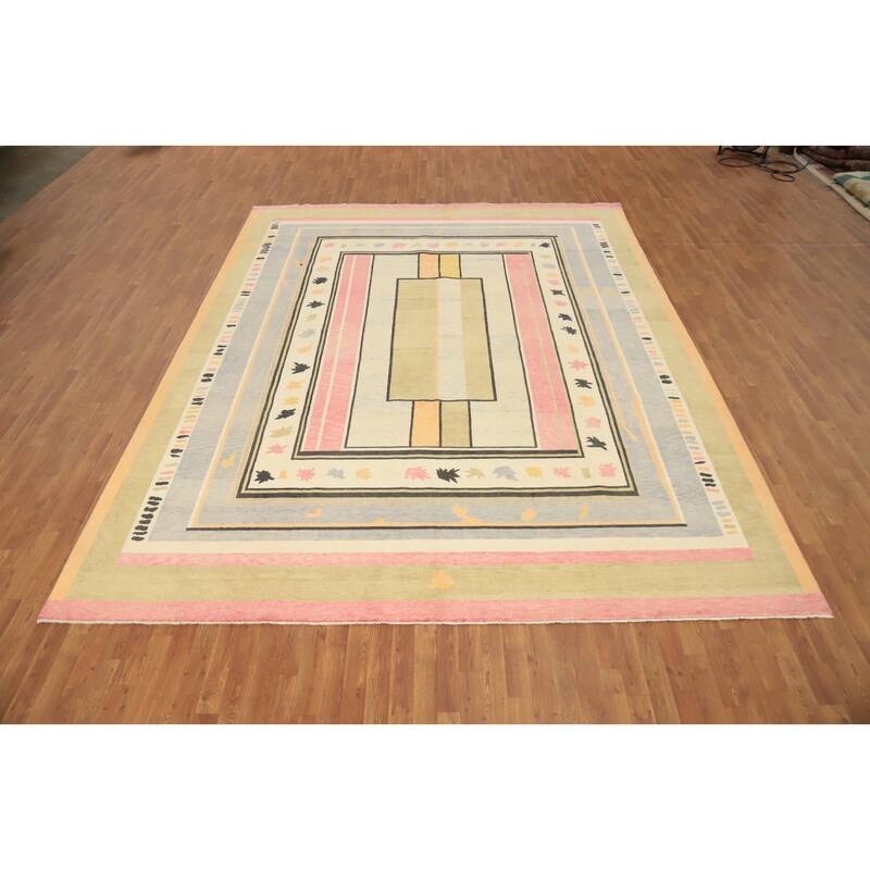 Hand Knotted Oriental 100% Wool Carpet Modern Geometric Multi-Colored Gabbeh Area Rug - 13' 0'' X 10' 2''
