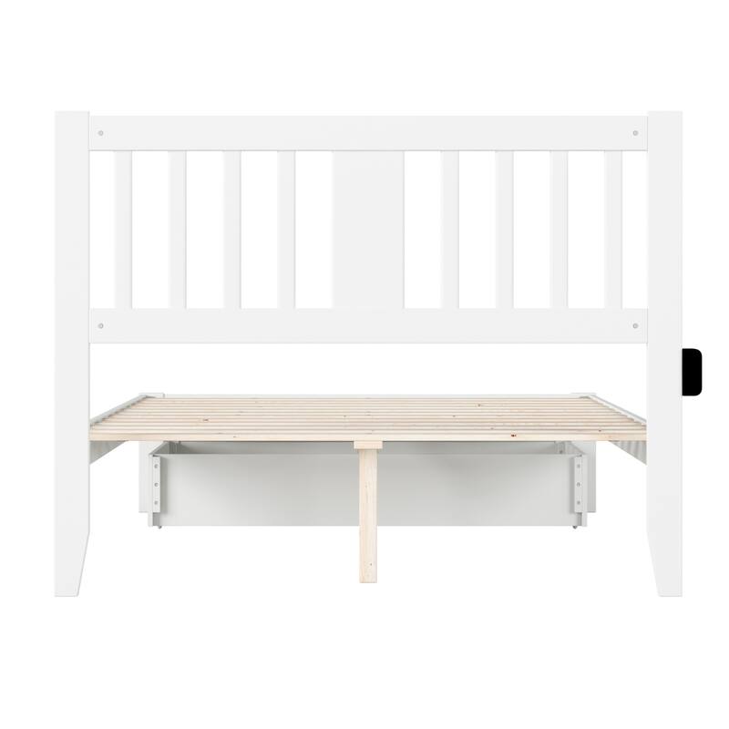 Full Bed with Foot Drawer & USB Charger - Solid Wood Mission Style Bed Frame