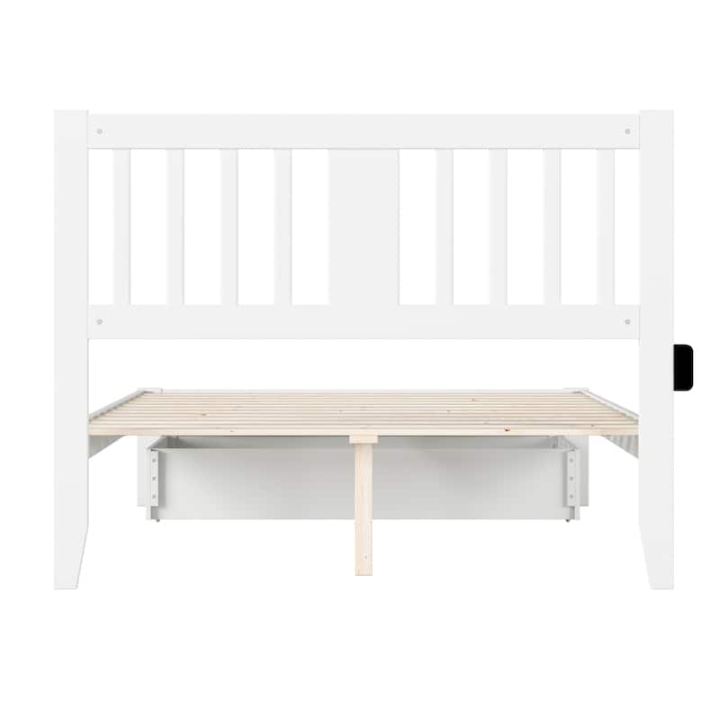 Rustic Full Bed with Foot Drawer & USB - Solid Wood Frame, 54"x76"x47.5"