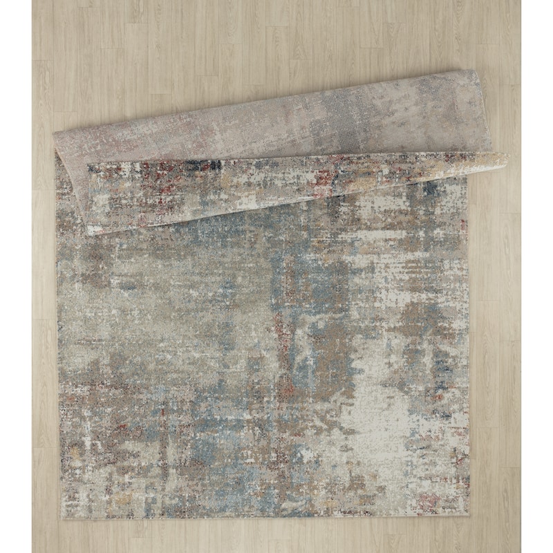 Trellis Beige, Rose, Brown, Blue and Red Abstract Indoor/Outdoor Rug