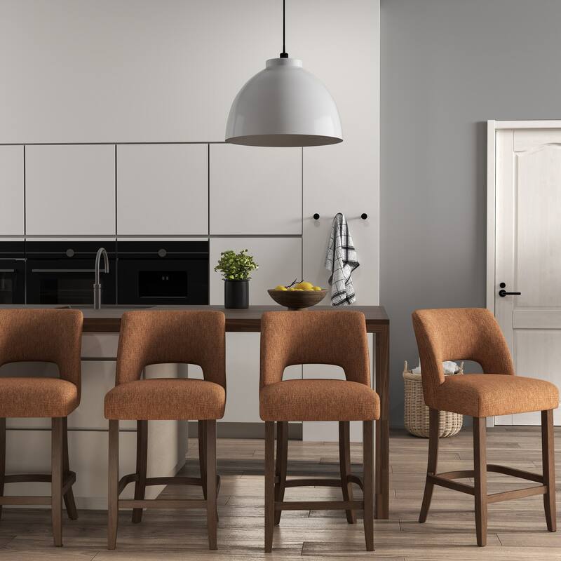 Set of 2/4/6,Upholstered Counter Height Bar Stools,Modern Counter Stools with Wood Legs for Kitchen Island Dining Room Bar - Set of 4 - Orange