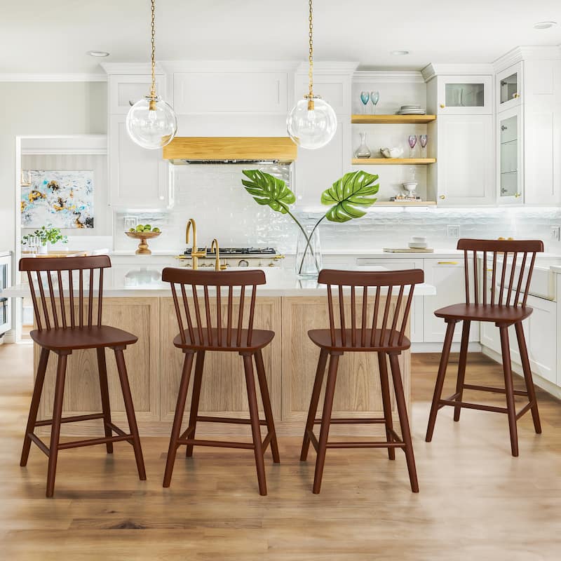 24 in. Windsor Wooden Bar Stools with Low Back Farmhouse Solid Wood Counter Stools - 16.9 in. W x 16.9 in. D x 37 in. H