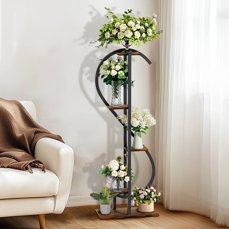 S-shaped Iron Plant Stand Indoor 5-Tier Green Plants Bonsai Holder - 60" Height