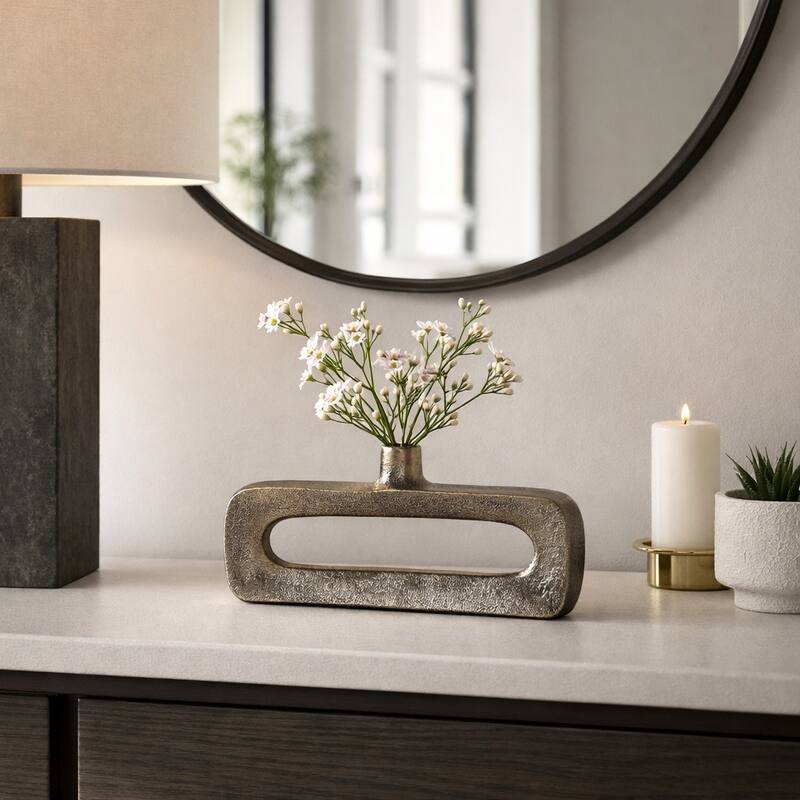 Modern Metal Open Cut Out Bud Vase - Short Flower Vase