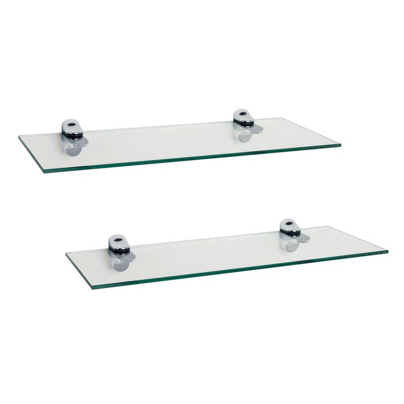 Glass Floating Shelves with Chrome Brackets (Set of 2)