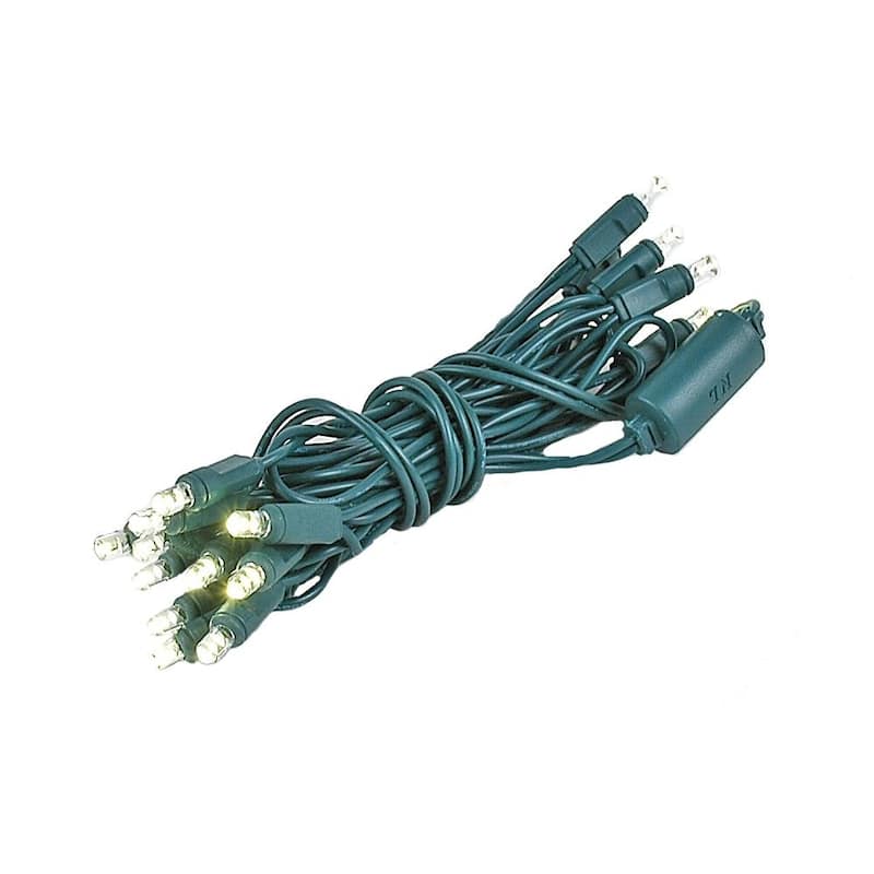 20 Light LED Christmas Mini Light, Warm White, Non-Connectable, Green Wire, 8.5’ - Clear