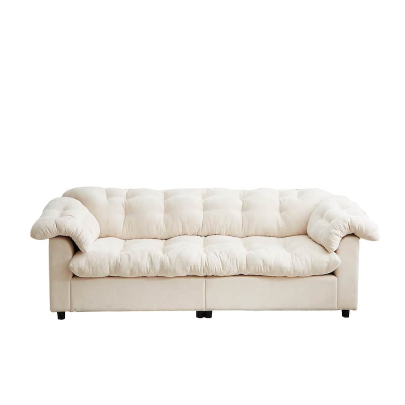 99.2" Fabric Modern Classic 3-Seater Sofa, Solid Wood Frame & Plush Cloud Cushioning